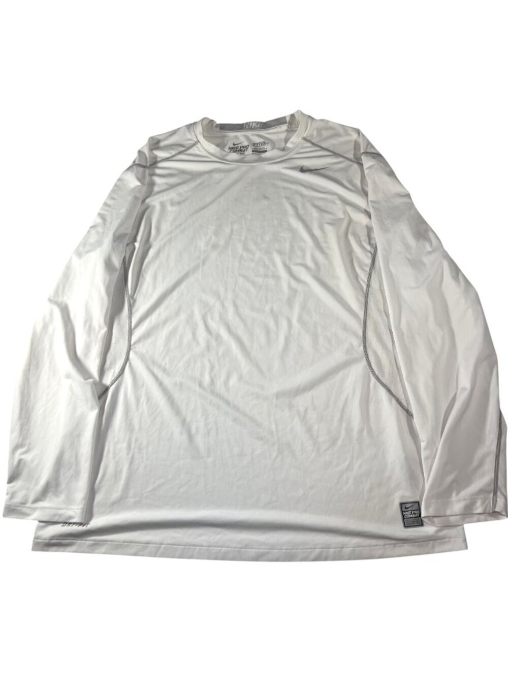 Nike Pro Combat Dri-Fit Fitted Mens White Long Sleeve Workout Shirt Size XL